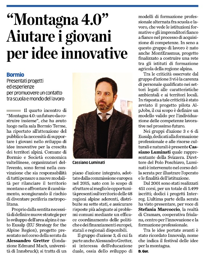 MONTAGNA 4.0: AIUTARE I GIOVANI PER IDEE INNOVATIVE MONTAGNA 4.0: AIUTARE I GIOVANI PER IDEE INNOVATIVE