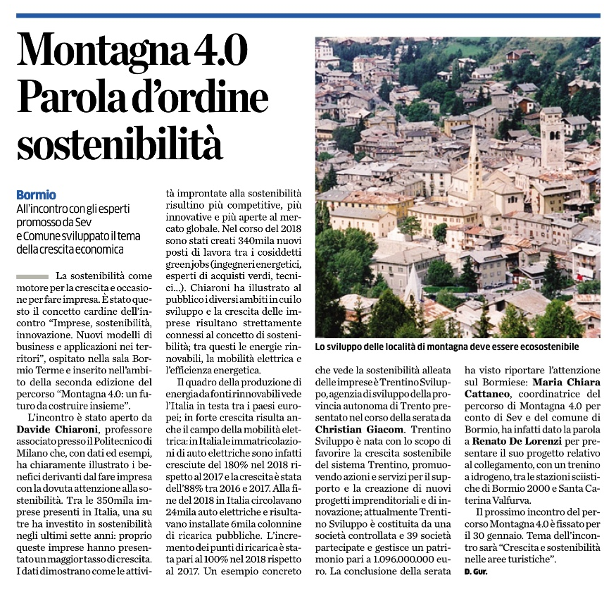 MONTAGNA 4.0: PAROLA D’ORDINE SOSTENIBILITA’ MONTAGNA 4.0: PAROLA D’ORDINE SOSTENIBILITA’