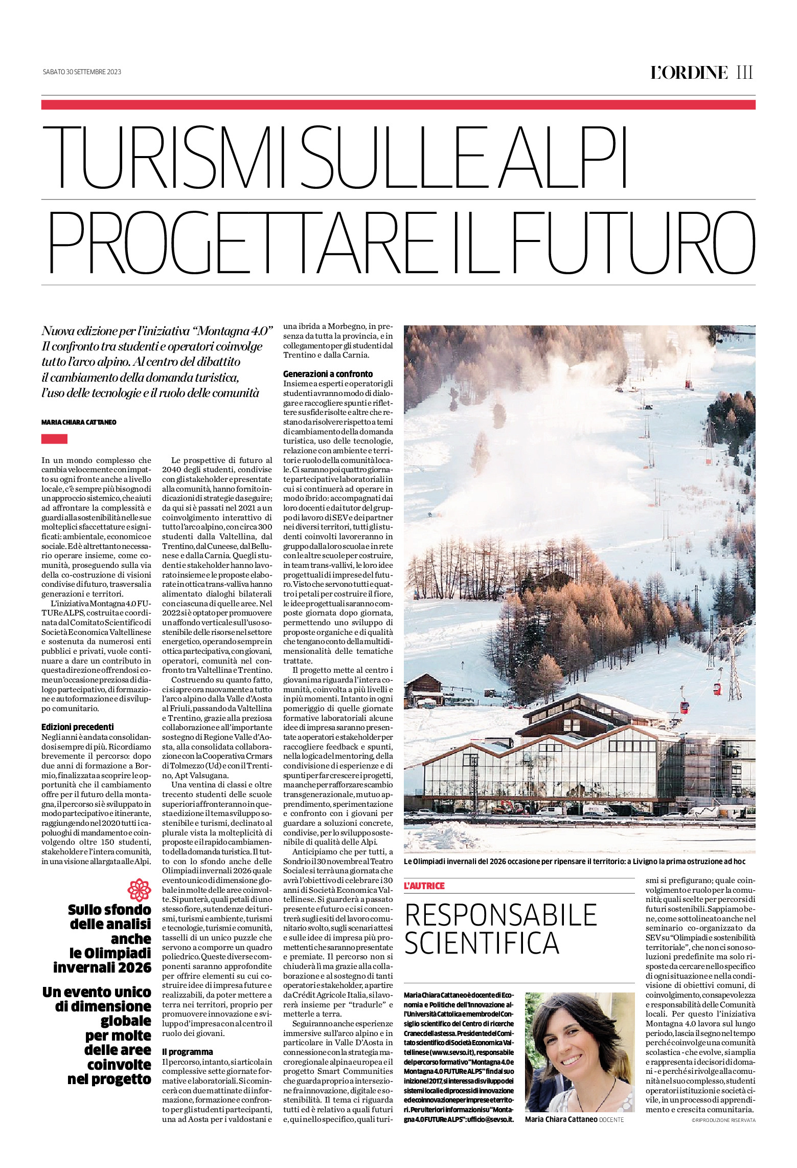 thumbnail of 3 CATTANEO L’Ordine 30 09 2023 – TURISMI SULLE ALPI PROGETTARE IL FUTURO